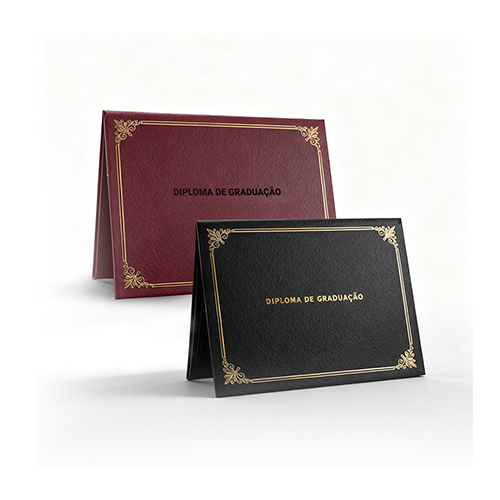 Capa Certificado com Borda Dourada, nas cores preto ou vinho.